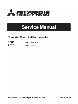 Mitsubishi FD70 Forklift Trucks Service Repair Manual SNF20C-60001-UP