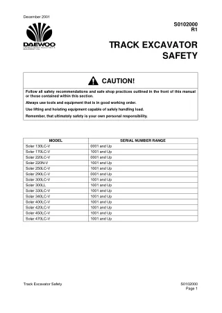 DAEWOO DOOSAN SOLAR 300LC-V EXCAVATOR Service Repair Manual