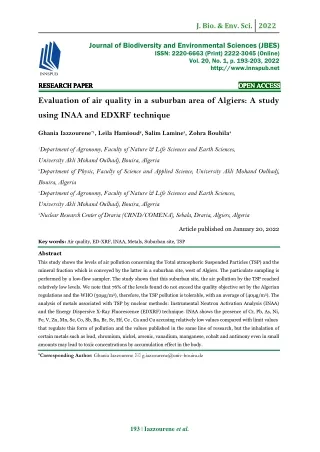 Evaluation of air quality in a suburban area of Algiers: A study using INAA