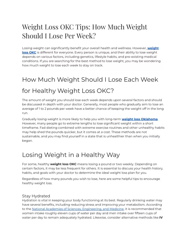 weight loss okc tips how much weight should