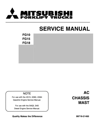 Mitsubishi FG10 Forklift Trucks Service Repair Manual SN F25B-10002-UP