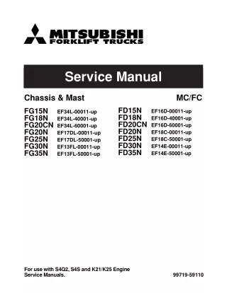 MITSUBISHI FG15N FORKLIFT TRUCKS Service Repair Manual SN：EF34L-0001-UP