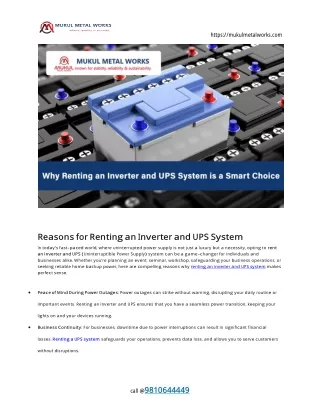 Reasons for Renting an Inverter and UPS System