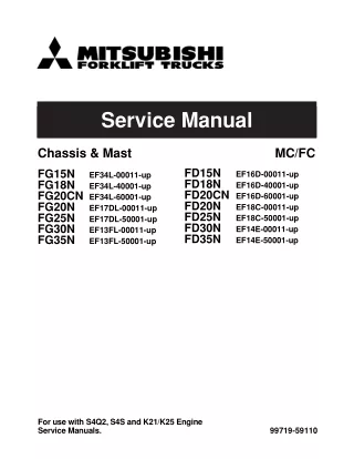 MITSUBISHI FG20CN FORKLIFT TRUCKS Service Repair Manual SN：EF34L-60001-UP