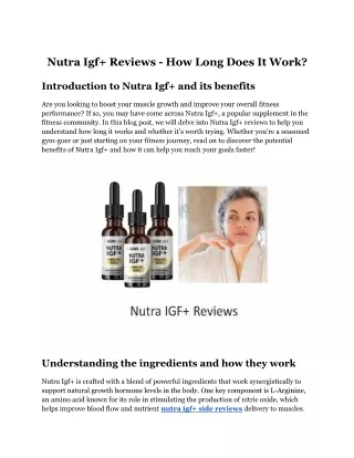 Nutra Igf  Reviews - How Long Does It Work