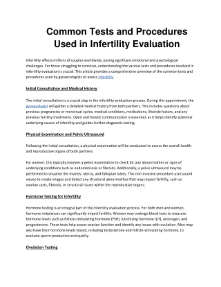 Common Tests and Procedures Used in Infertility Evaluation