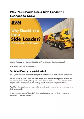 Why You Should Use a Side Loader 7 Reasons to Know