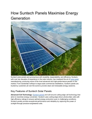 How Suntech Panels Maximize Energy Generation