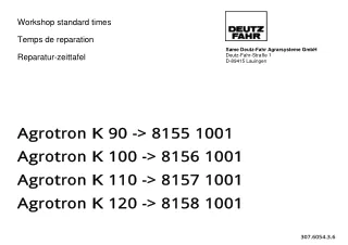 Deutz Fahr Agrotron K90 Tractor Parts Catalogue Manual