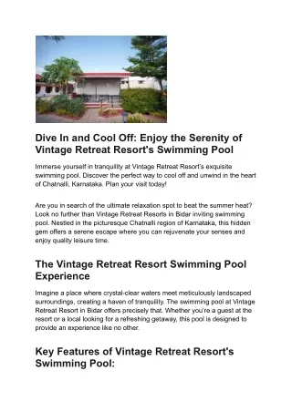 Dive In and Cool Off_ Enjoy the Serenity of Vintage Retreat Resort's Swimming Pool