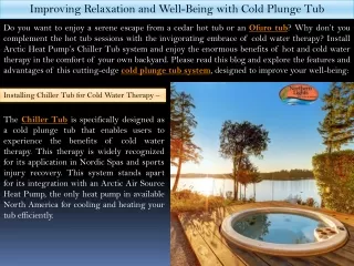Improving Relaxation and Well-being with Cold Plunge Tub