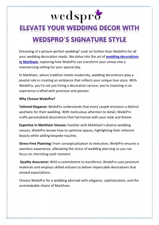 ELEVATE YOUR WEDDING DECOR WITH WEDSPRO'S SIGNATURE STYLE