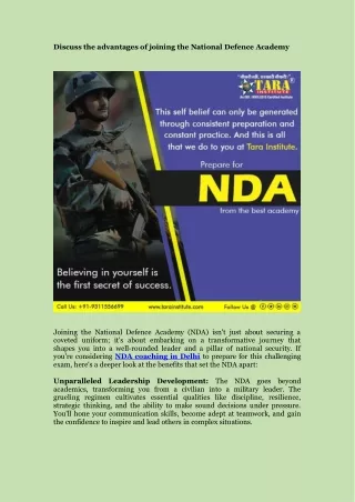 Discuss the advantages of joining the National Defence Academy