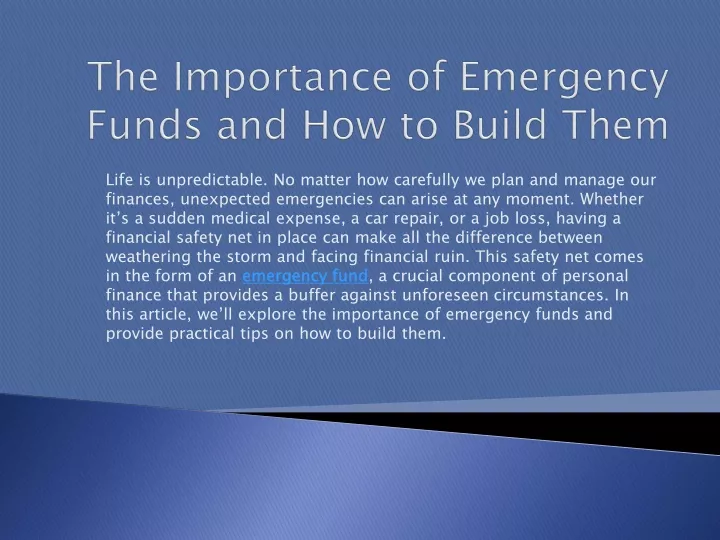 the importance of emergency funds and how to build them