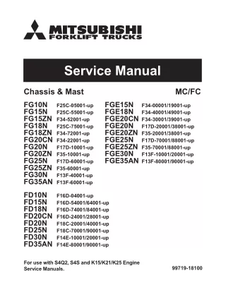 MITSUBISHI FGC25N FORKLIFT TRUCKS CHASSIS, MAST AND OPTIONS Service Repair Manual SN：AF82F-00011-UP