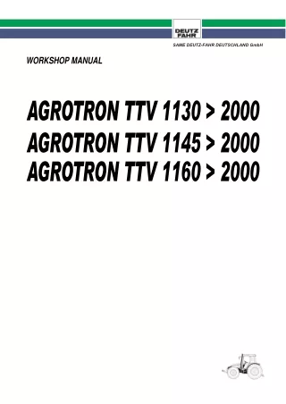 Deutz Fahr AGROTRON TTV 1145 Tractor Service Repair Manual (SN 2000 and up)