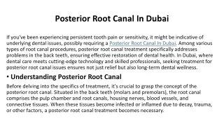 Posterior Root Canal In Dubai