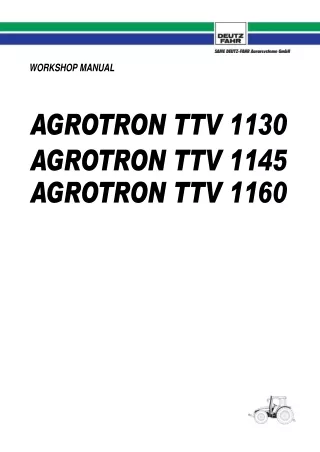 Deutz Fahr AGROTRON TTV 1160 Tractor Service Repair Manual