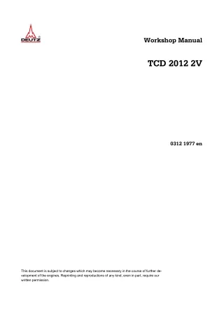 Deutz Fahr TCD 2012 2V Engine Service Repair Manual