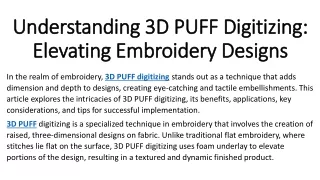 Understanding 3D PUFF Digitizing Elevating Embroidery Designs
