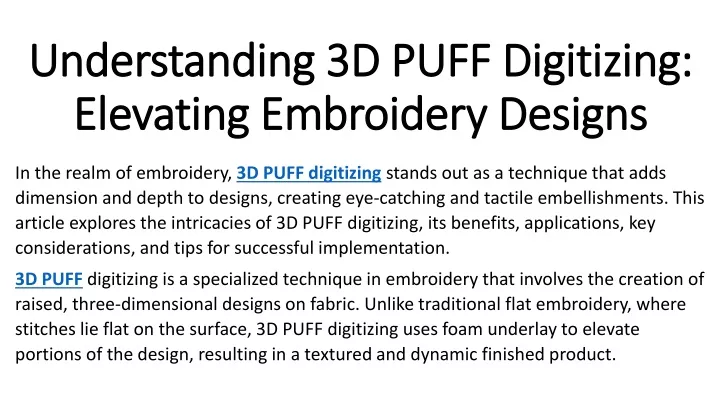 understanding 3d puff digitizing elevating embroidery designs