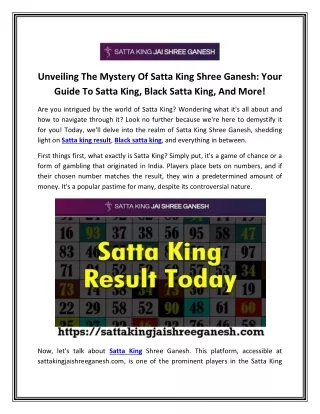 Unveiling The Mystery Of Satta King Shree Ganesh Your Guide To Satta King, Black Satta King, And More!