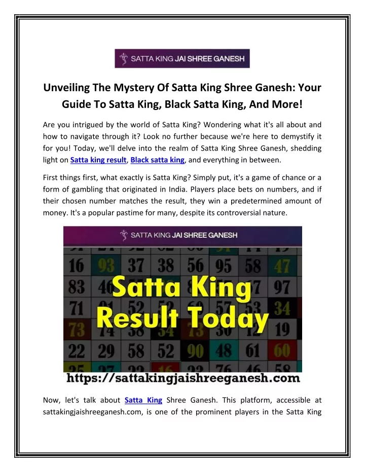 unveiling the mystery of satta king shree ganesh