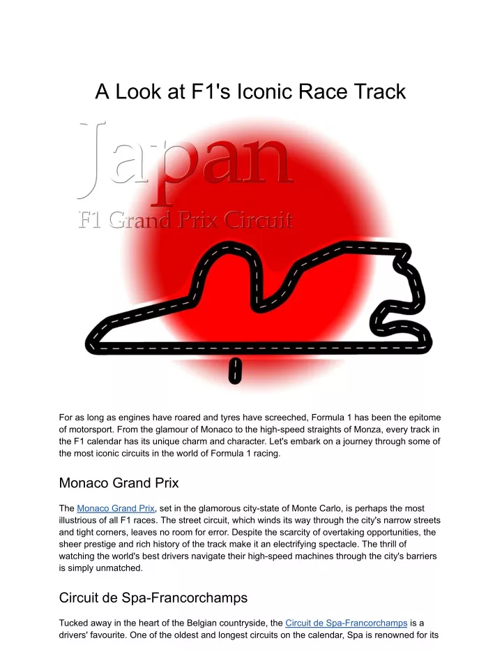 a look at f1 s iconic race track