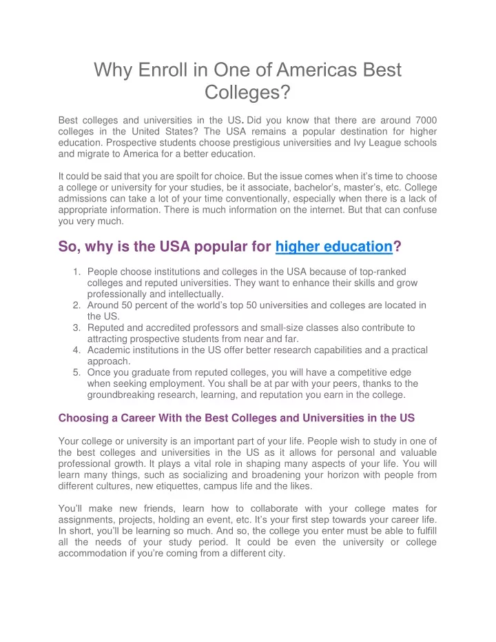 why enroll in one of americas best colleges