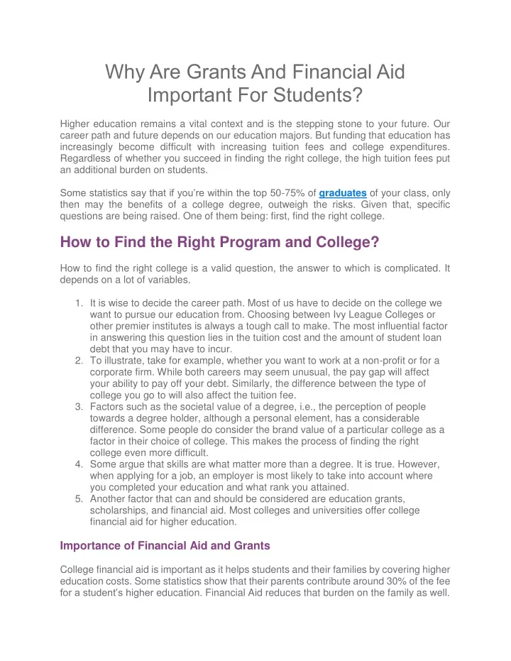 why are grants and financial aid important