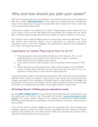 Why and how should you plan your career