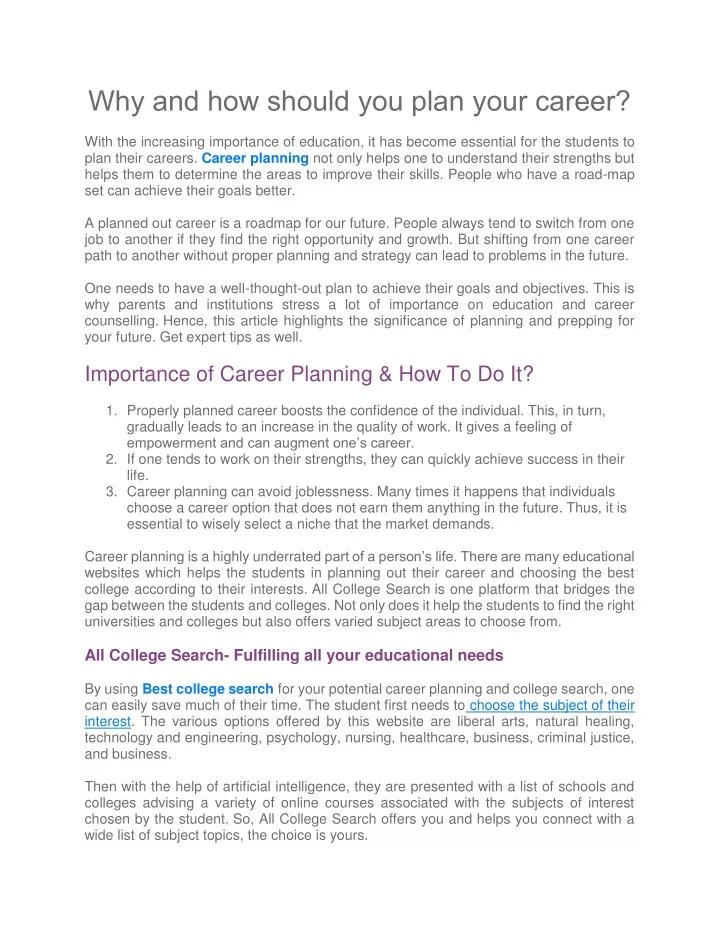 why and how should you plan your career