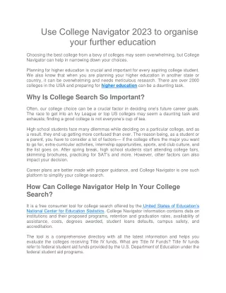 Use College Navigator 2023 to organise your further education