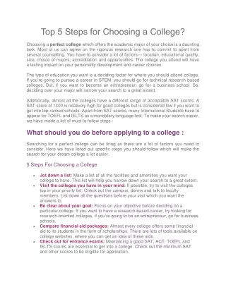 Top 5 Steps for Choosing a College