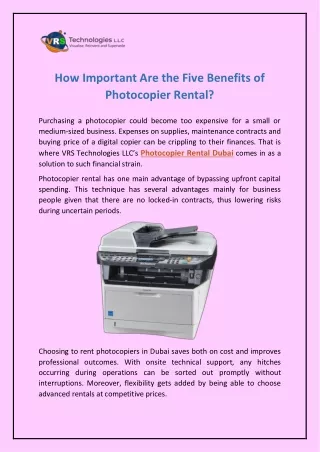 How Important Are the Five Benefits of Photocopier Rental?