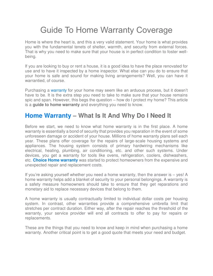 guide to home warranty coverage