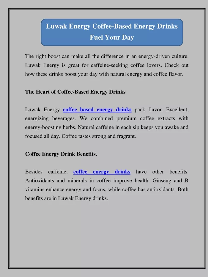 luwak energy coffee based energy drinks fuel your