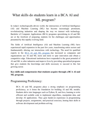What skills do students learn in a BCA AI and ML program