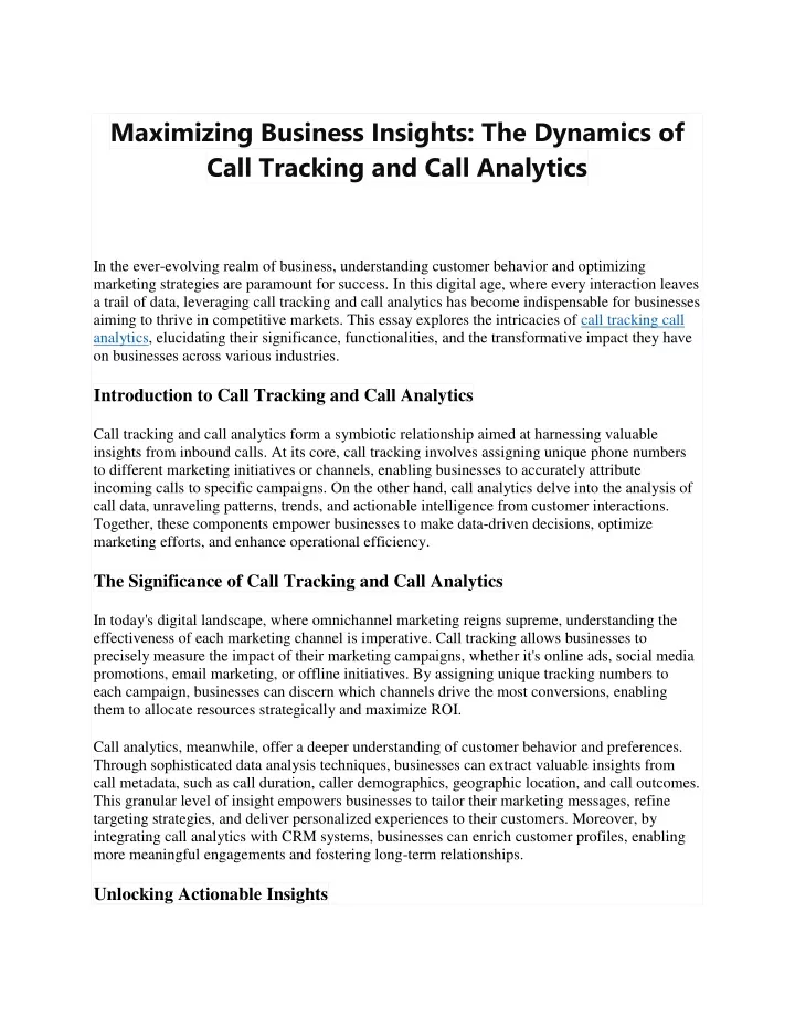 maximizing business insights the dynamics of call