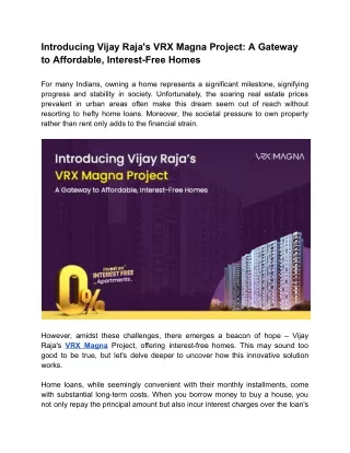 Introducing Vijay Raja's VRX Magna Project_ A Gateway to Affordable, Interest-Free Homes