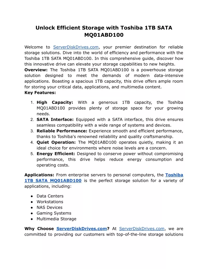 unlock efficient storage with toshiba 1tb sata