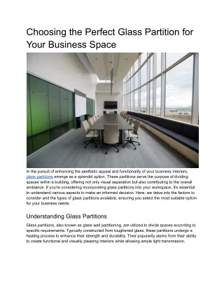 Perfect Glass Partition for Your Business Space