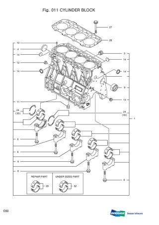 DOOSAN E60 COMPACT EXCAVATOR Parts Catalogue Manual
