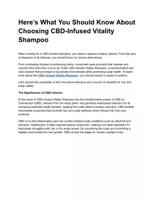 Here’s What You Should Know About Choosing CBD-Infused Vitality Shampoo