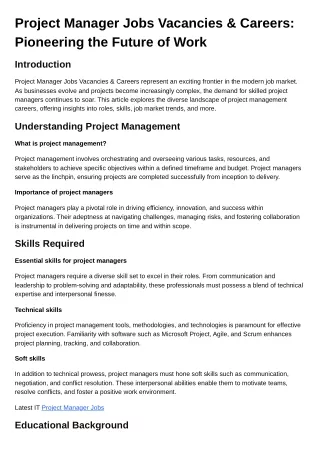 Project Manager Jobs Vacancies & Careers Pioneering the Future of Work