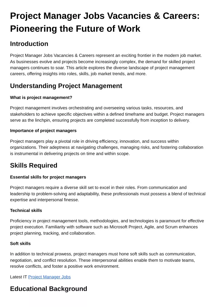 project manager jobs vacancies careers pioneering