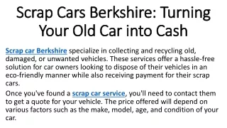 Scrap Cars Berkshire Turning Your Old Car into Cash