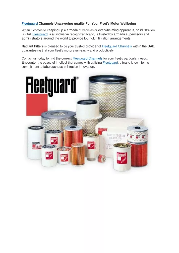 fleetguard channels unwavering quality for your