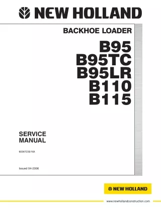 New Holland B95TC Backhoe Loader Service Repair Manual