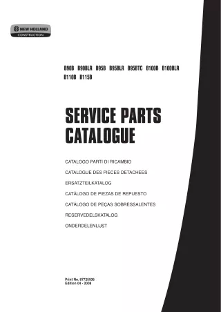 New Holland B100B Backhoe Loader Parts Catalogue Manual